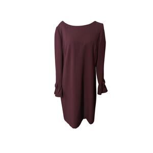 Karl Lagerfeld Paris Dress Womens 12 Burgandy Shift Bow Sleeve Long Sleeve